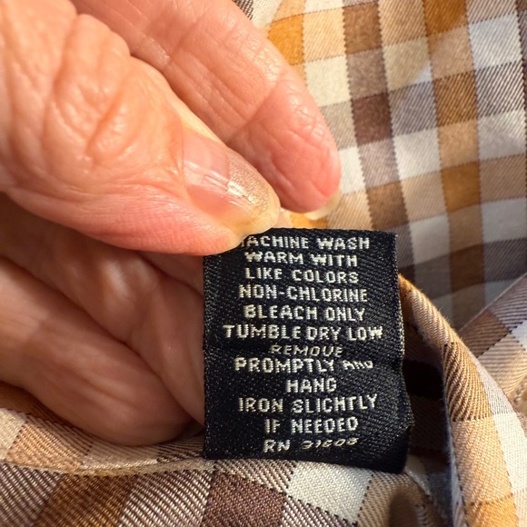 JOS A BANK Traveler's Gingham Check Button‎ Down Shirt Mens L Brown Tan White - Picture 9 of 14